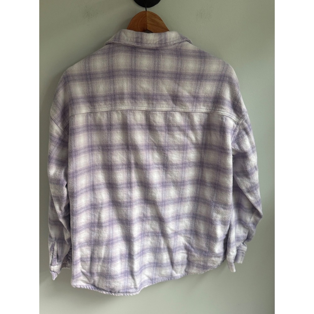 Hollister Purple White Plaid Flannel Shirt Boyfriend Fit Womens Large Button Up - Picture 2 of 3